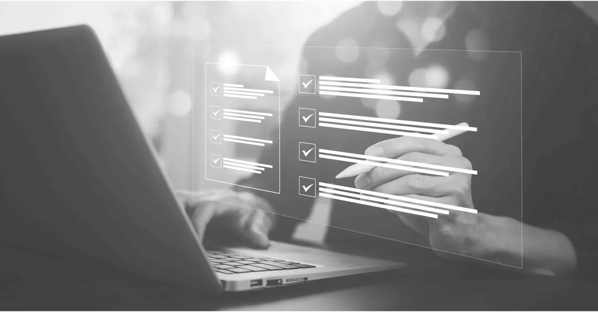 This image of a computer user constructing a digital checklist illustrates this blog's topic: Our CTO's domain cybersecurity checklist.