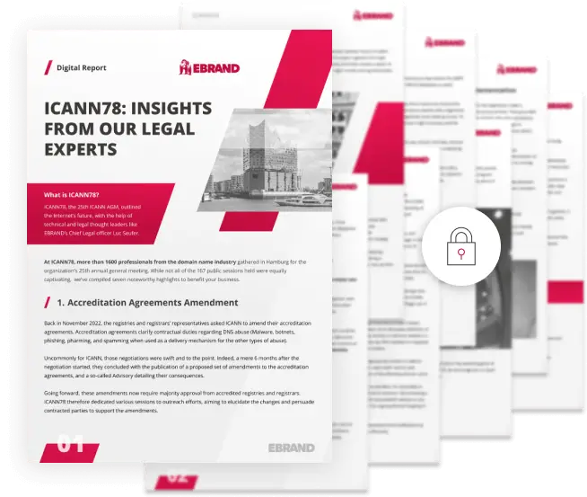 This image of our ICANN whitepaper highlights the seven key takeaways, including TLDs news and more, from EBRAND's CLO Luc Seufer.