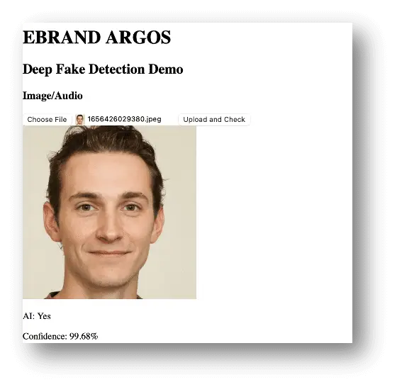 This image of a person's face, which out platform suggests is AI-generated, appeared on pages posing as anti-scam websites.